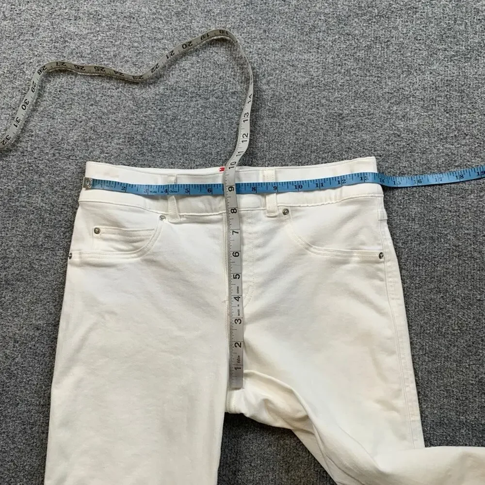Spanx Jeans Womens S Small White Denim Pull On Crop Straight Mid Rise Stretch